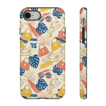 Tough Cases: Retro Summer Pattern Phone Case – Sunglasses, Sneakers & Tropical Leaves