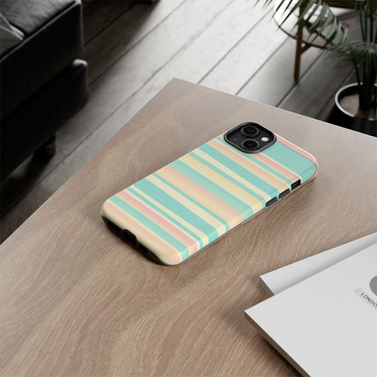 Pastel Striped Tough Phone Case — Mint, Peach & Cream Protective Cover