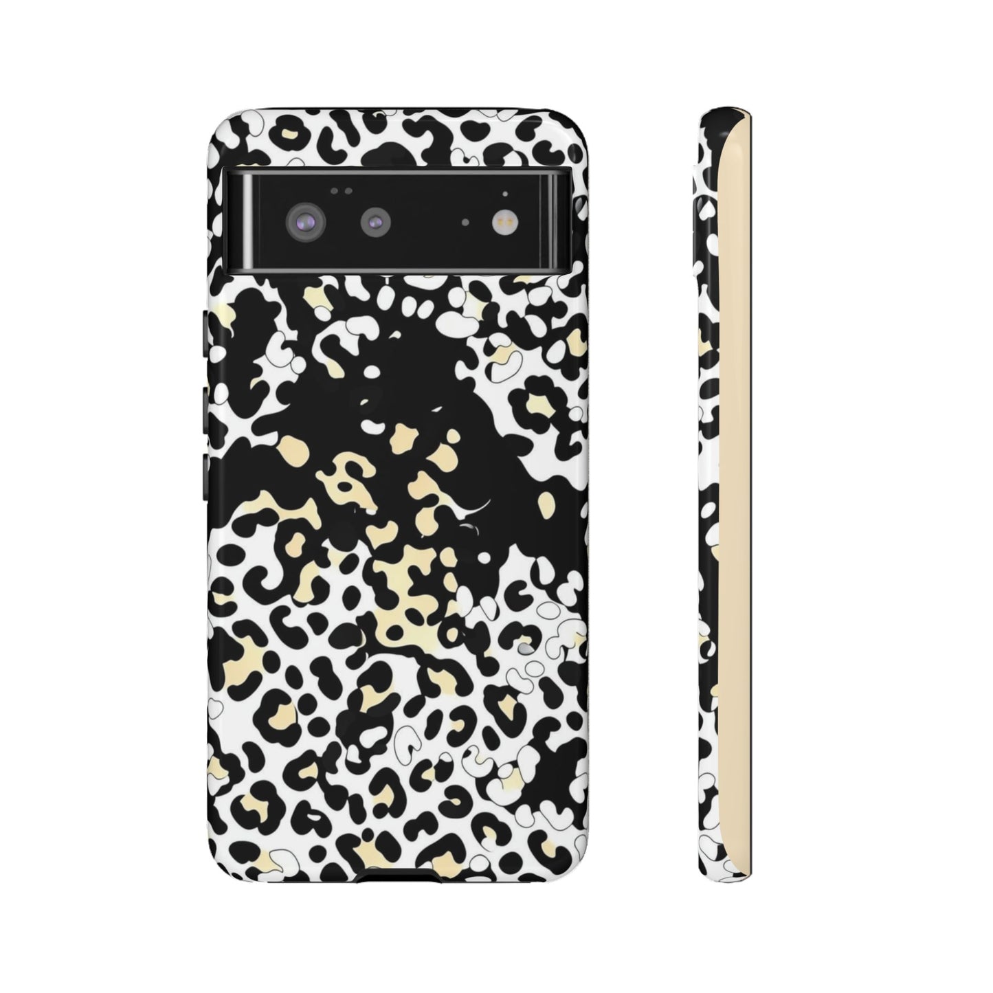 Leopard Splash Tough Phone Case — Black & Cream Animal Print Protective Cover