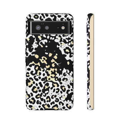 Leopard Splash Tough Phone Case — Black & Cream Animal Print Protective Cover