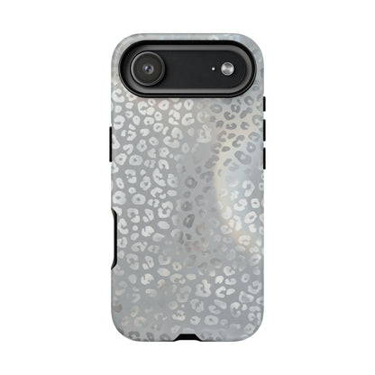 Grey Leopard Print Tough Phone Case — Durable Protective iPhone Cover