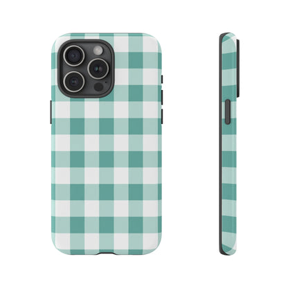 Mint Green Buffalo Check Tough Phone Case — Durable Plaid Protective Cover