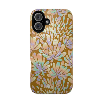 Floral Burst Tough Phone Case – Gold Pastel Botanical Protection