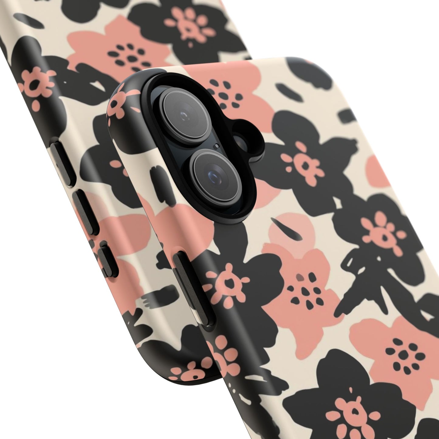 Floral Phone Case — Pink & Black Retro Blossom Protective Cover