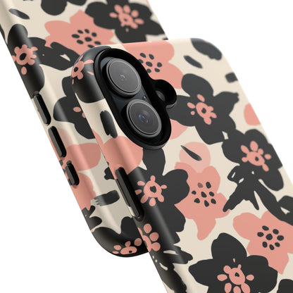 Floral Phone Case — Pink & Black Retro Blossom Protective Cover