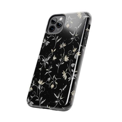 Floral Noir Tough Phone Case — Vintage Black Botanical Protective Cover