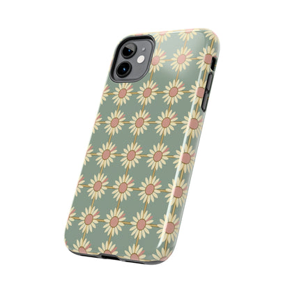 Daisy Pattern Tough Phone Case — Retro Floral Protective Cover