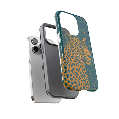 Leopard Spotlight Phone Case — Teal Gold Animal Print Protective Cover