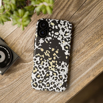 Leopard Splash Tough Phone Case — Black & Cream Animal Print Protective Cover