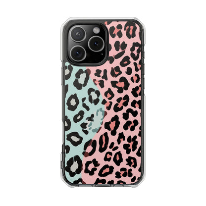 Clear Magnetic Phone Case — Pink & Mint Leopard Print