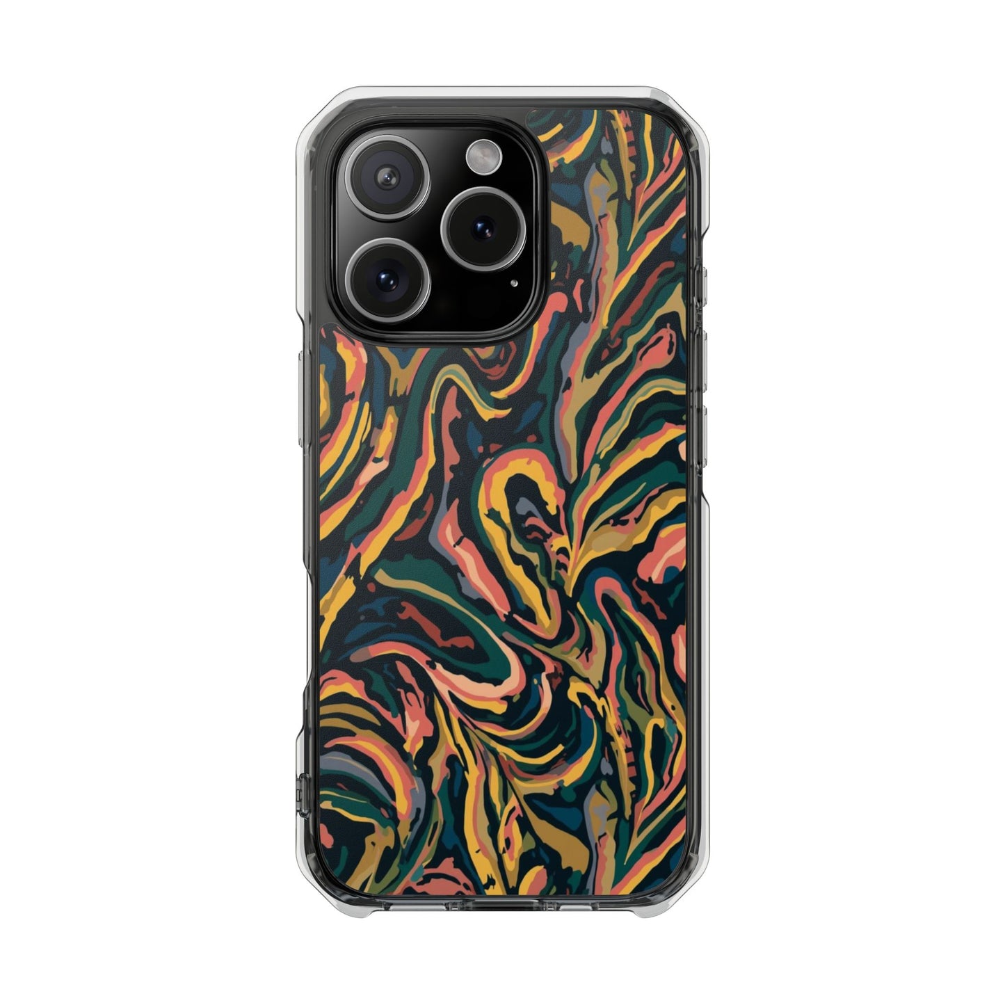 Abstract Swirl Magnetic Clear Phone Case — Yellow & Green Marble Impact Cover
