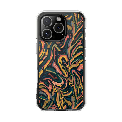 Abstract Swirl Magnetic Clear Phone Case — Yellow & Green Marble Impact Cover