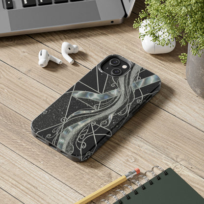 Geometry Tough Phone Case — Iridescent Ribbon on Black Celestial Background