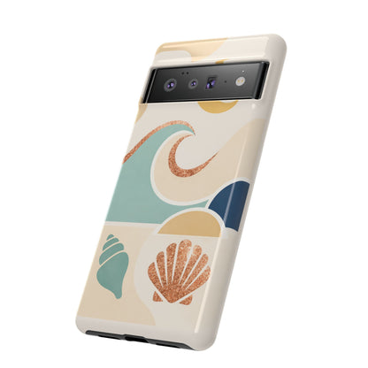 Sea Breeze Tough Phone Case — Retro Waves & Shells Design
