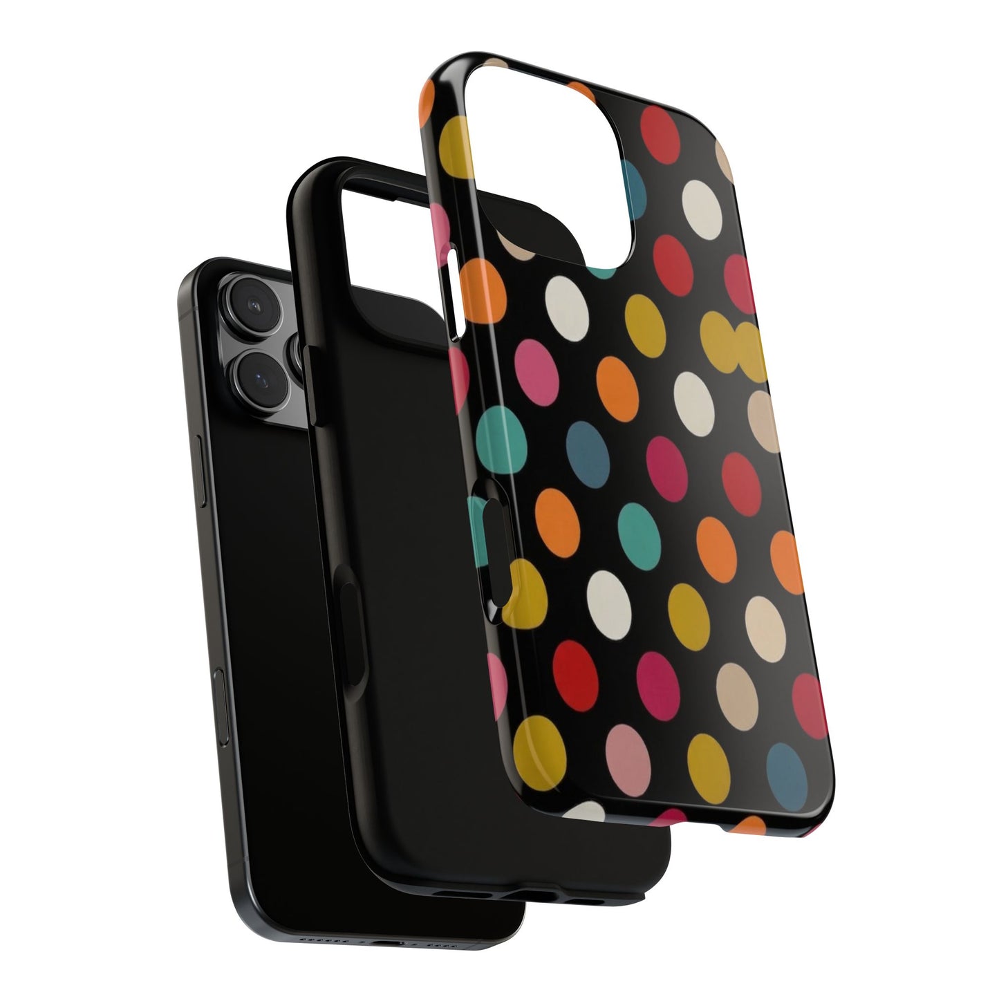 Polka Dot Tough Phone Case – Colorful Retro Dots on Black