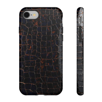 Croc-Embossed Tough Phone Case — Shockproof Black Alligator Texture