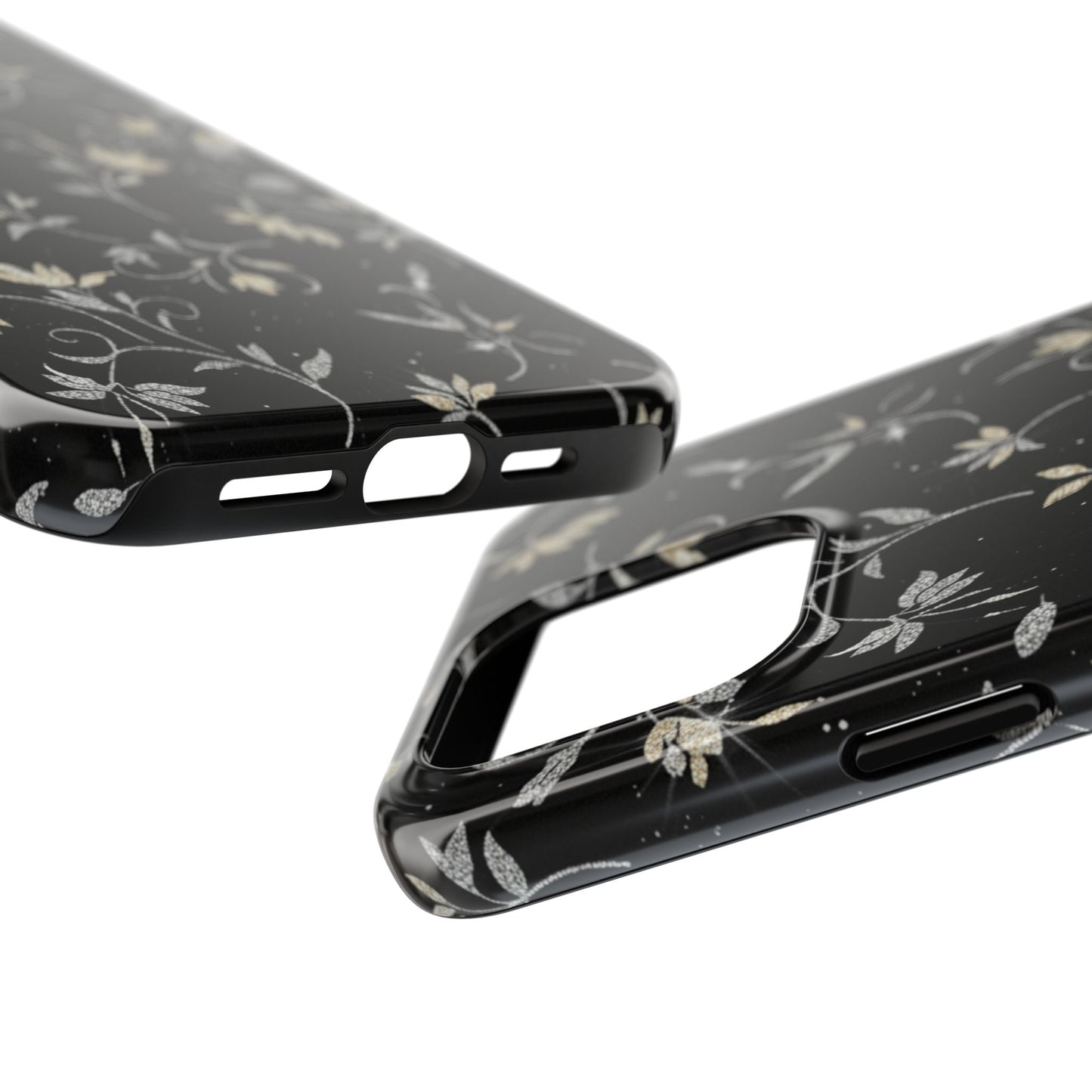 Floral Noir Tough Phone Case — Vintage Black Botanical Protective Cover