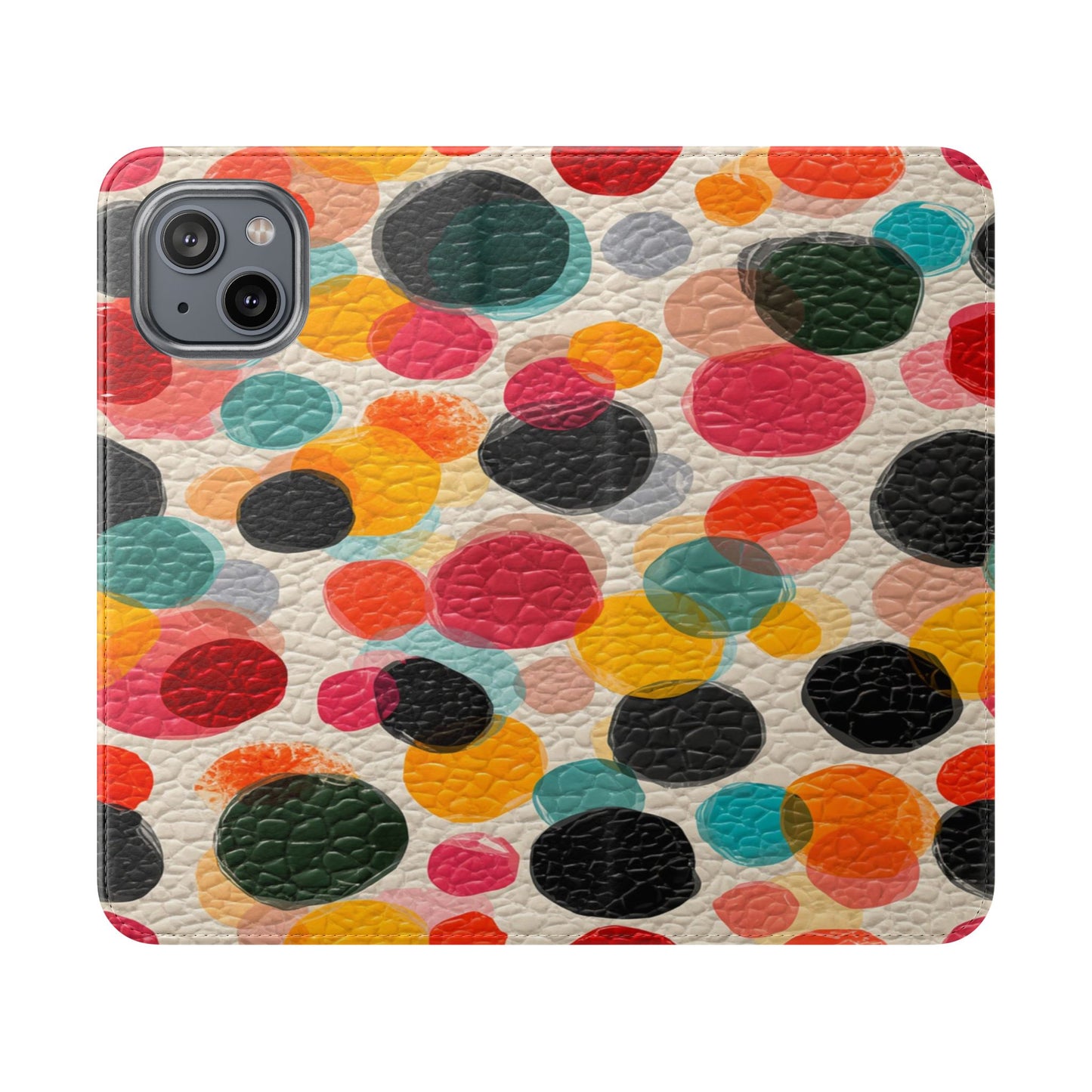 Colorful Confetti Dot Flip Phone Case — Retro Polka Wallet Cover