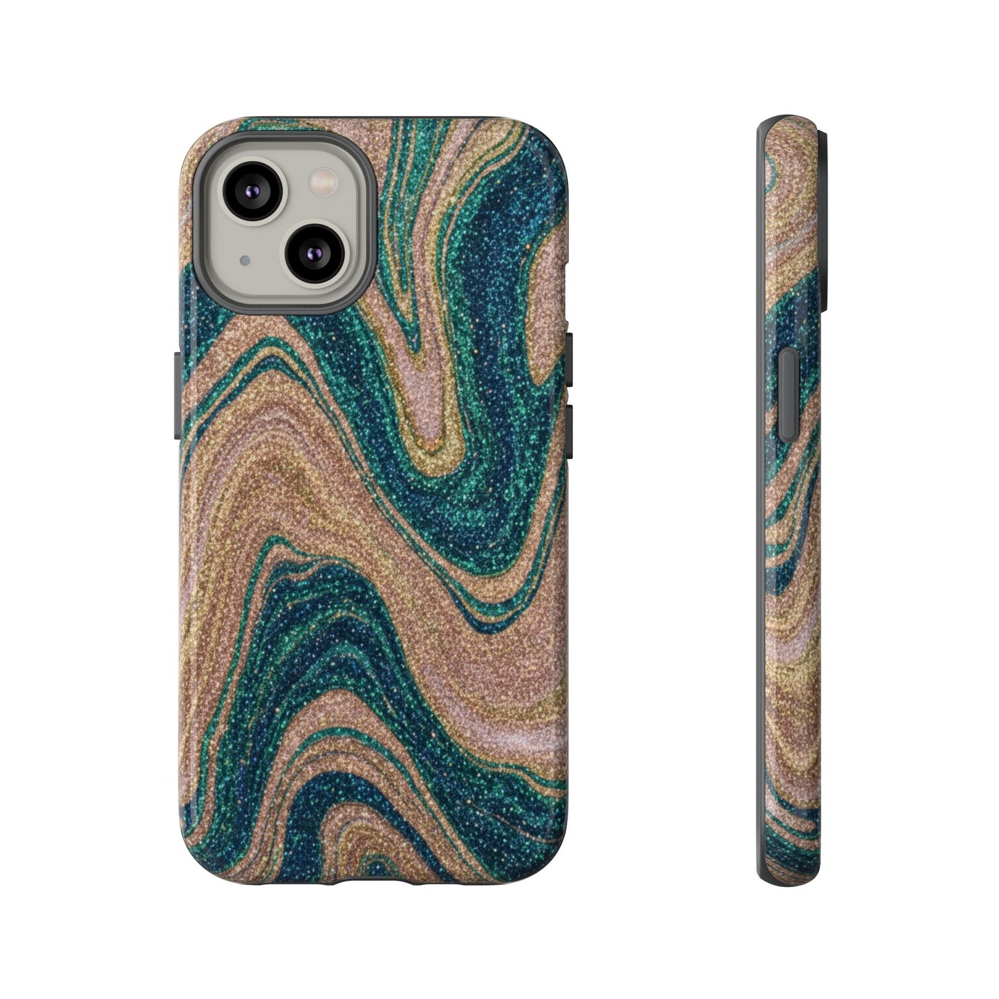 Marbled Teal & Gold Phone Case — Glitter Swirl Tough Case