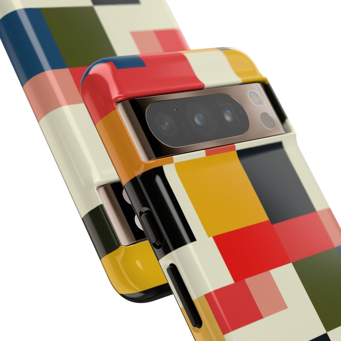 Abstract Color Block Tough Phone Case — Retro Geometric Protective Cover