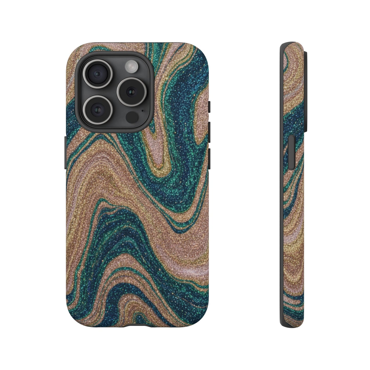 Marbled Teal & Gold Phone Case — Glitter Swirl Tough Case