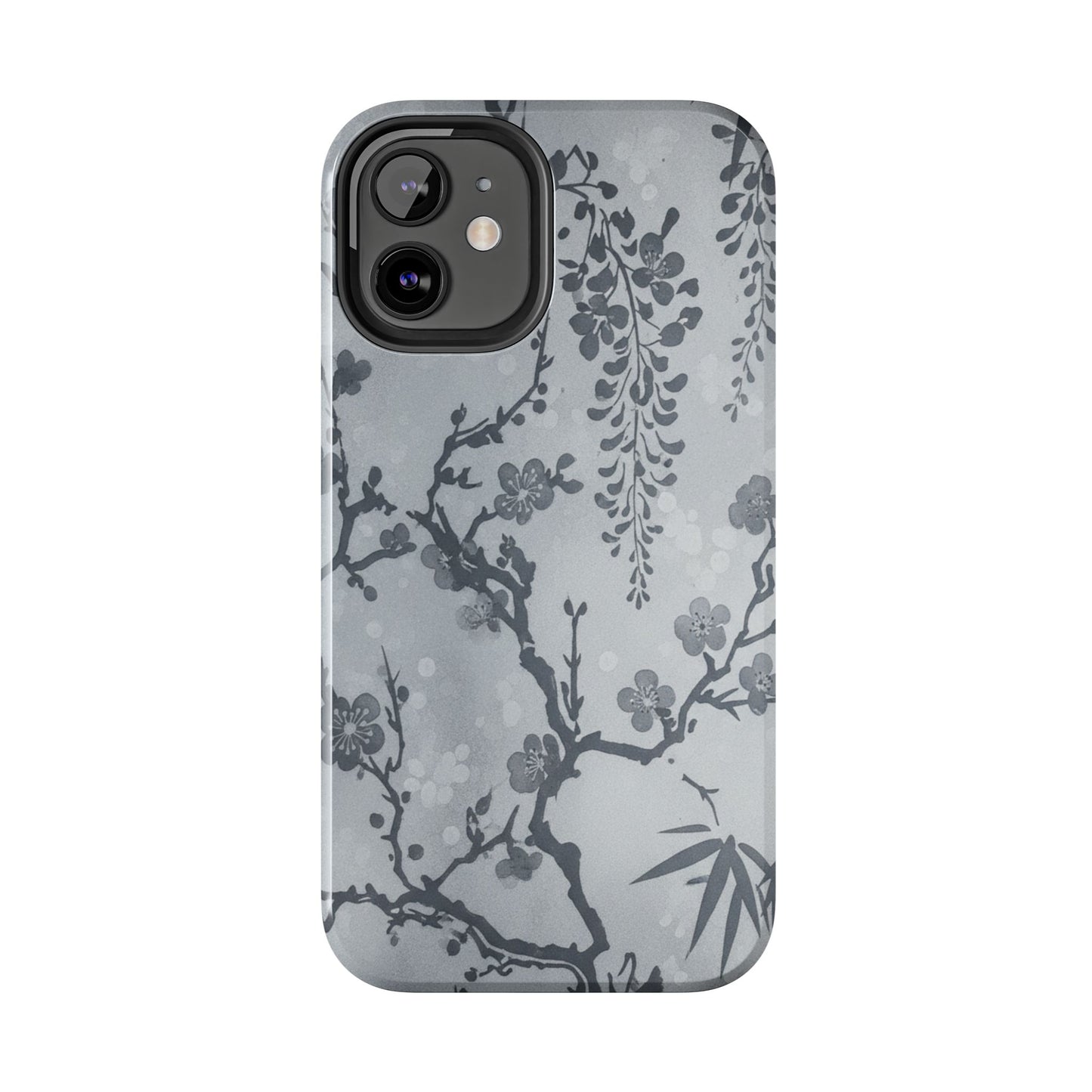 Tough Phone Case — Gray Cherry Blossom Ink Floral Design