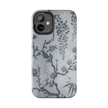 Tough Phone Case — Gray Cherry Blossom Ink Floral Design