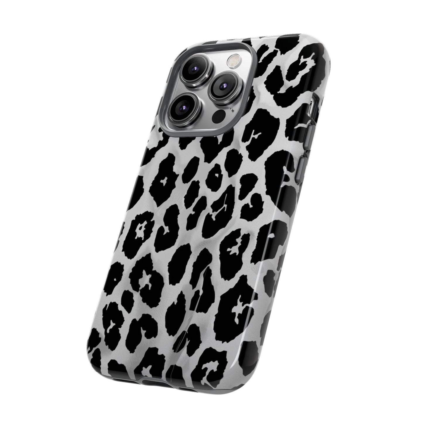 Leopard Print Tough Phone Case – Black & White Animal Pattern Protective Cover