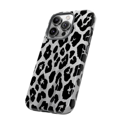 Leopard Print Tough Phone Case – Black & White Animal Pattern Protective Cover
