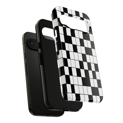 Crossword Grid Phone Case — Black & White Puzzle Pattern Tough Phone Cover