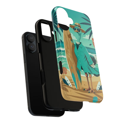 Phone Case — Retro Dressed Seagull Surfing Beach Illustration