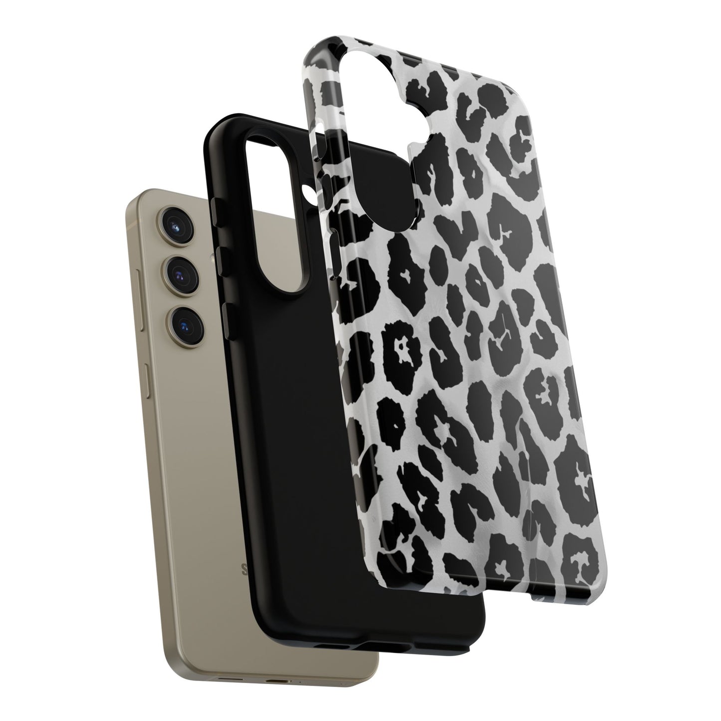 Leopard Print Tough Phone Case – Black & White Animal Pattern Protective Cover