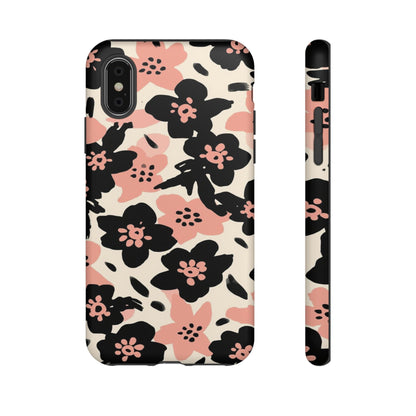 Floral Phone Case — Pink & Black Retro Blossom Protective Cover