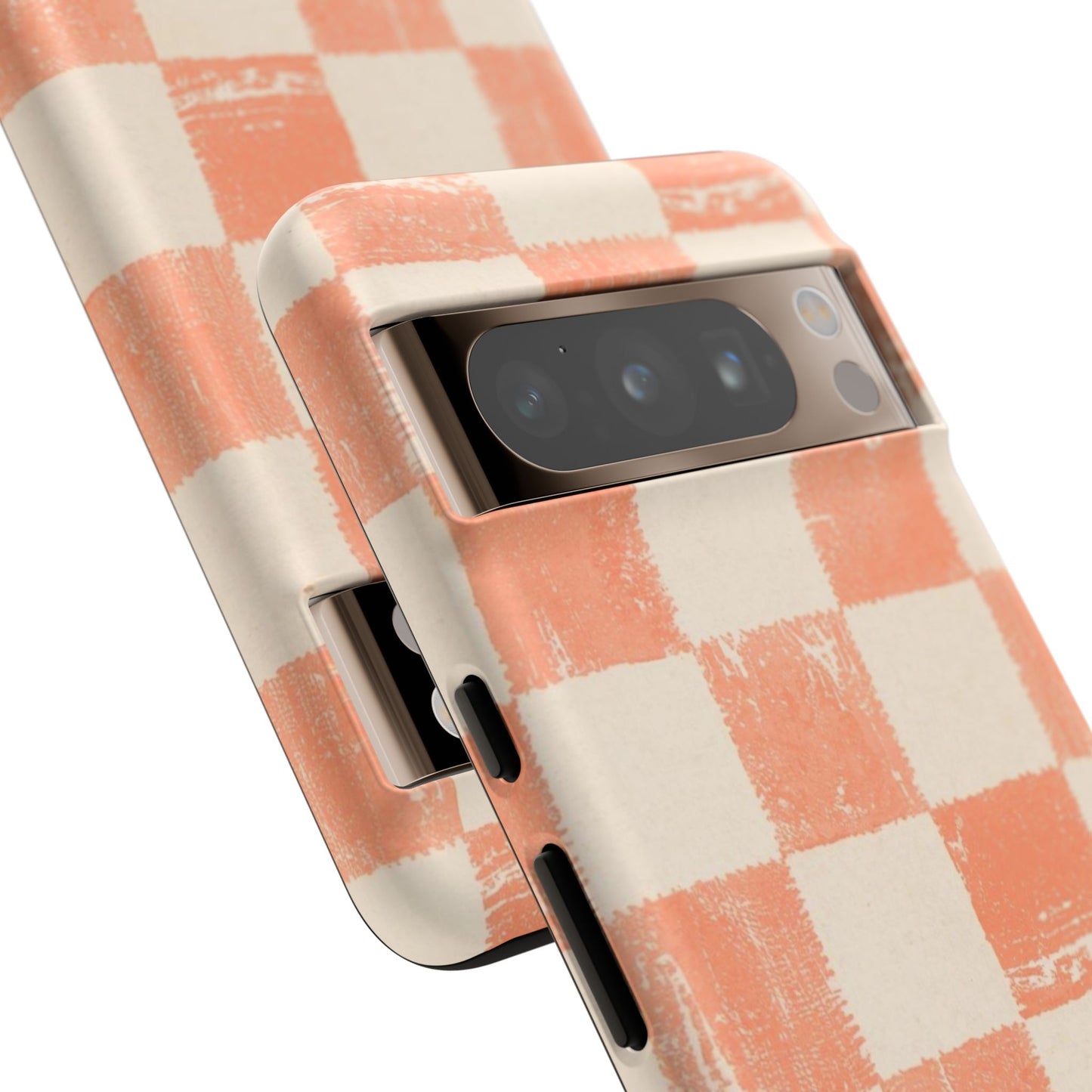 Peach Checkerboard Tough Phone Case — Retro Distressed Grid Design