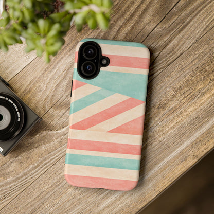 Pastel Stripes Tough Phone Case – Retro Coral & Teal Protective Cover