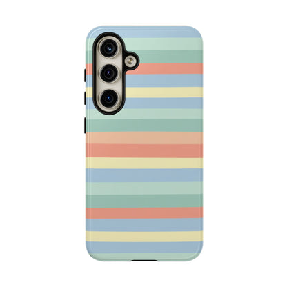 Pastel Striped Phone Case — Retro Horizontal Multi-Color Tough Case