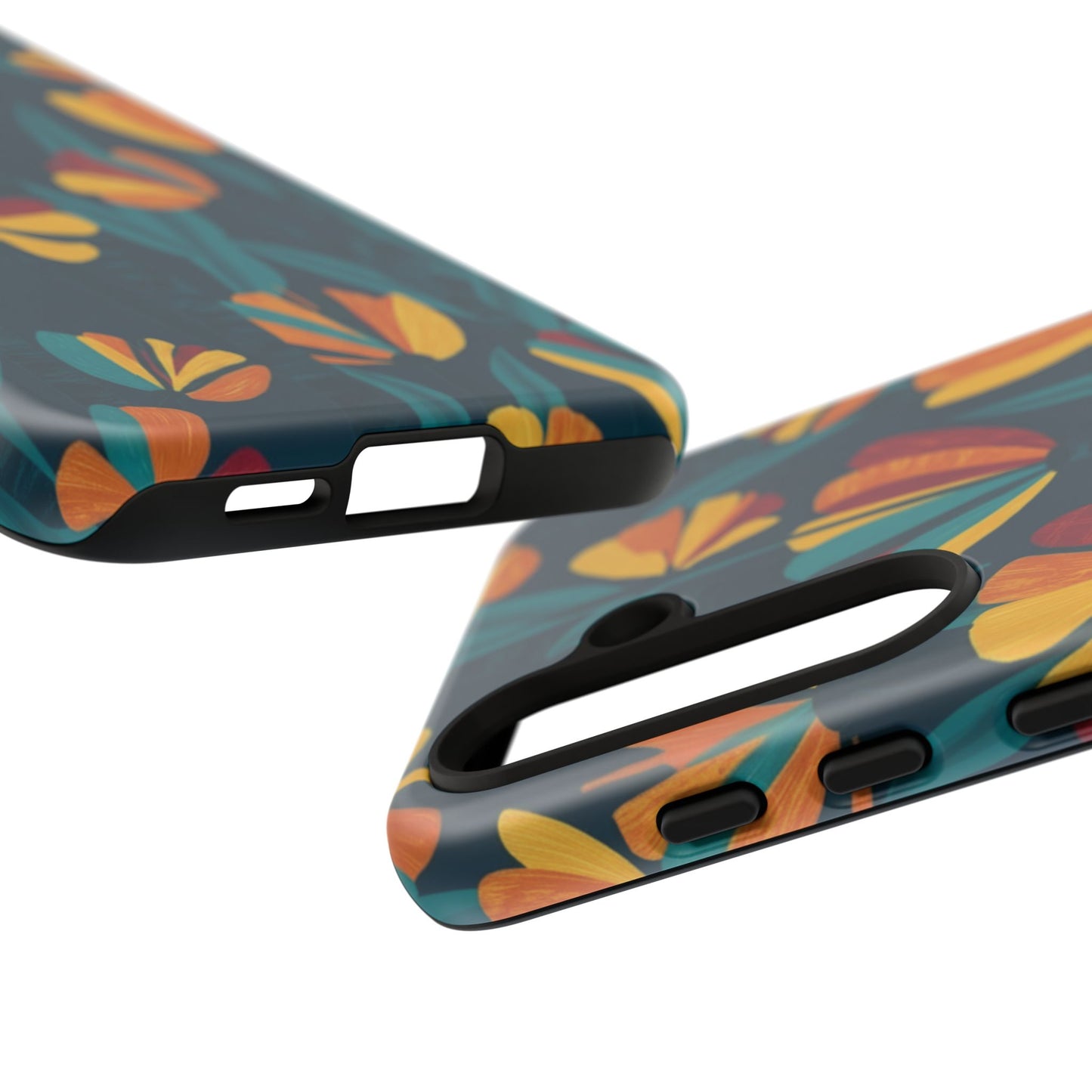 Floral Retro Teal Tough Phone Case — Vibrant Orange & Mustard Blooms