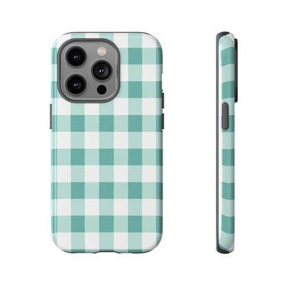 Mint Green Buffalo Check Tough Phone Case — Durable Plaid Protective Cover