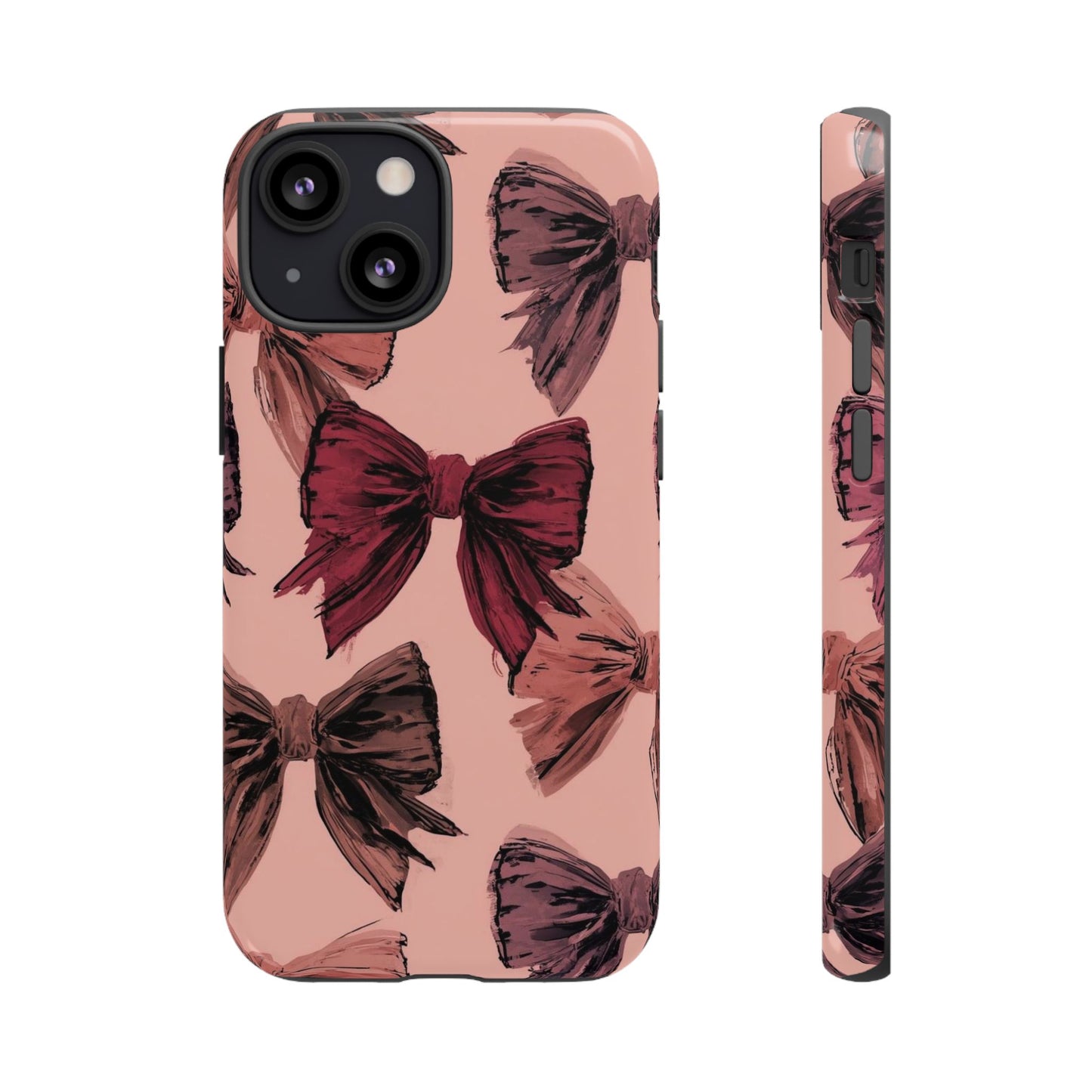 Bow Pattern Tough Phone Case — Pink Watercolor Bows Protective iPhone Cover