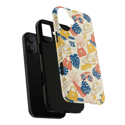 Tough Cases: Retro Summer Pattern Phone Case – Sunglasses, Sneakers & Tropical Leaves