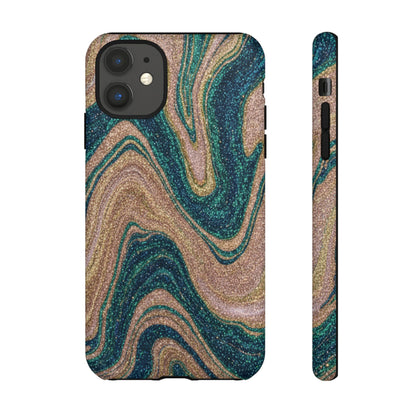 Marbled Teal & Gold Phone Case — Glitter Swirl Tough Case