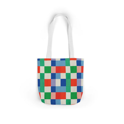 Colorblock Grid Canvas Tote — Bright Checkered Reusable Bag