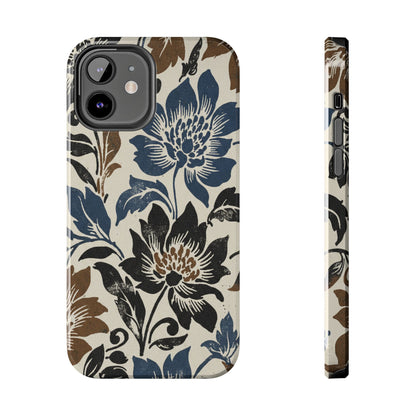 Floral Vintage Tough Phone Case — Blue & Brown Botanical Protection