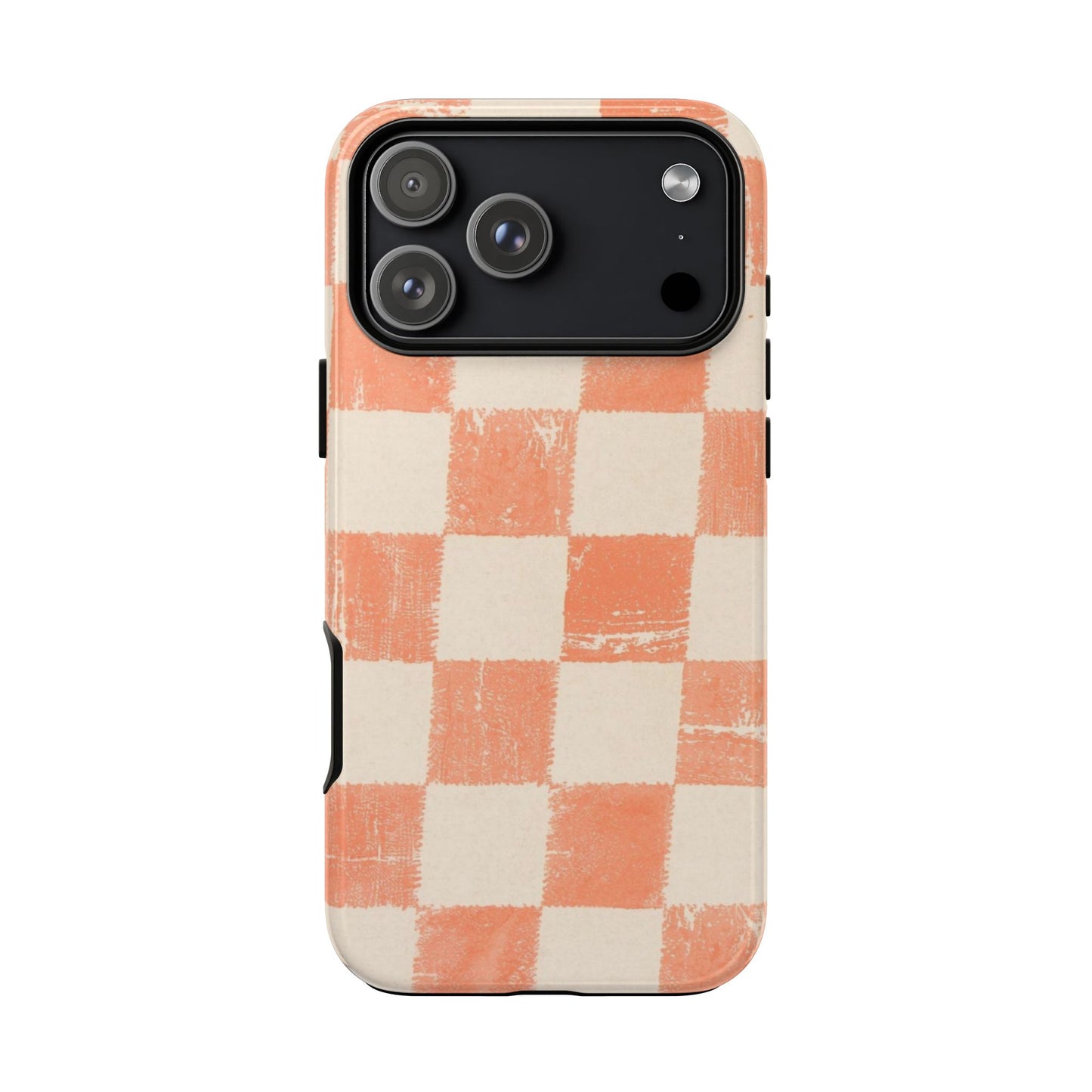 Peach Checkerboard Tough Phone Case — Retro Distressed Grid Design