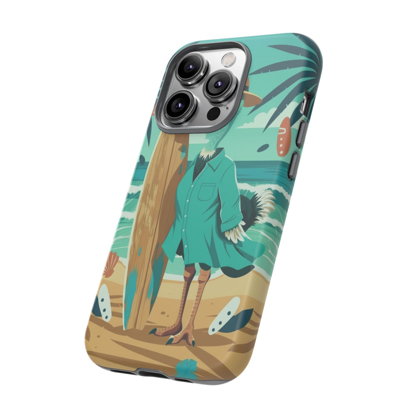 Phone Case — Retro Dressed Seagull Surfing Beach Illustration