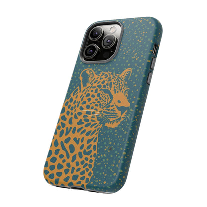 Leopard Spotlight Phone Case — Teal Gold Animal Print Protective Cover