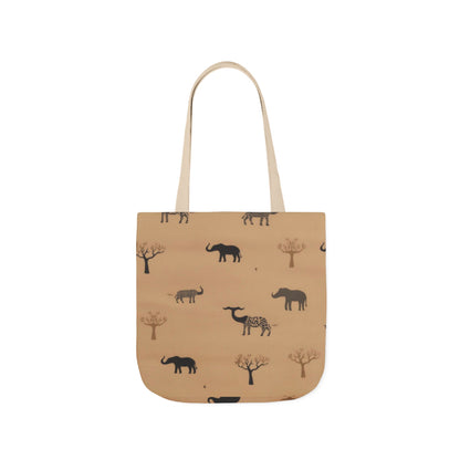 Elephant Safari Canvas Tote — Neutral Animal Print Beach & Market Bag