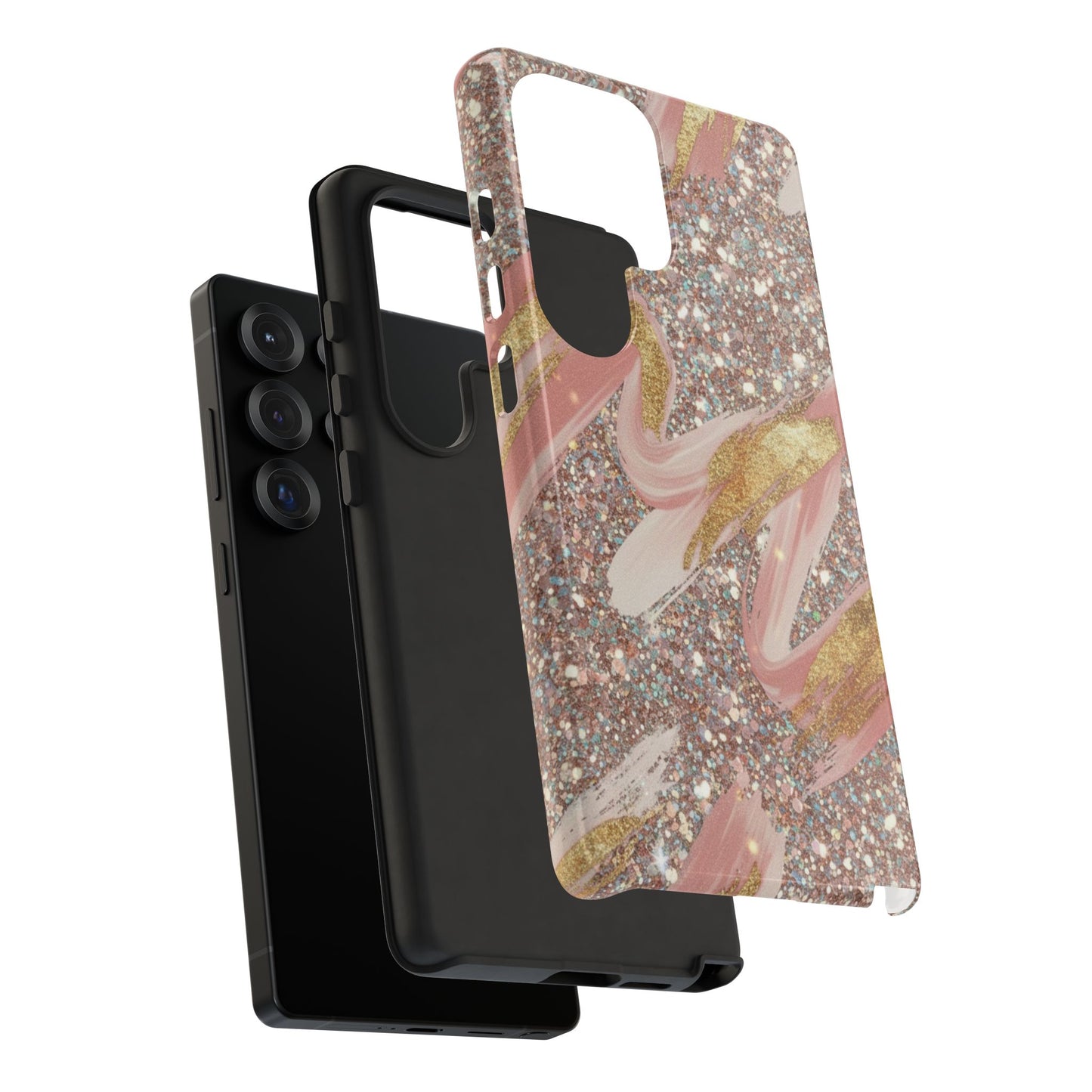 Glitter Blush Marble Phone Case — Pink Gold Swirl Tough Case