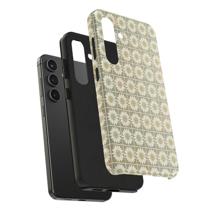 Daisy Tile Tough Phone Case — Retro Floral Protective Phone Cover