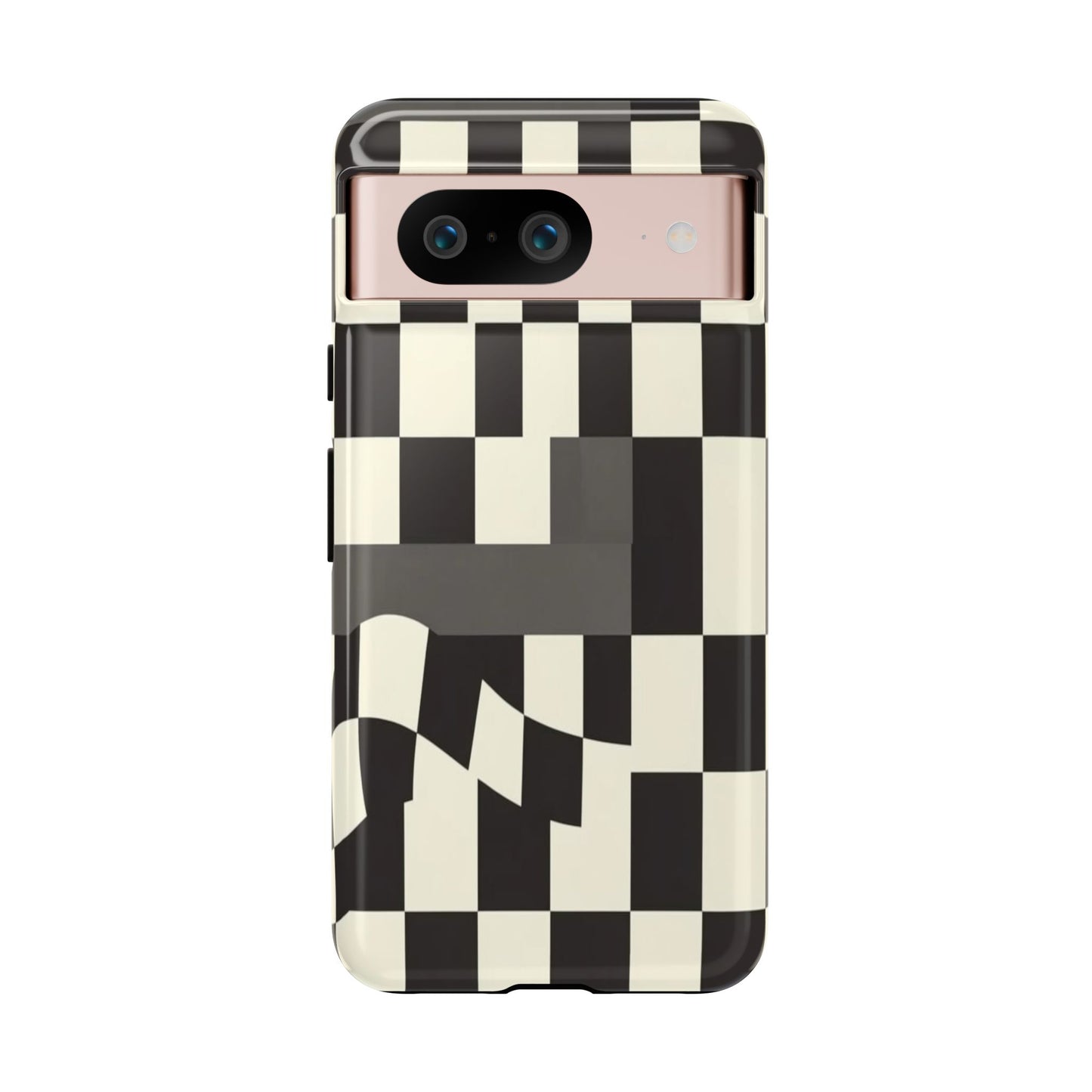 Checkerboard Wave Phone Case — Black & Cream Graphic Tough Case